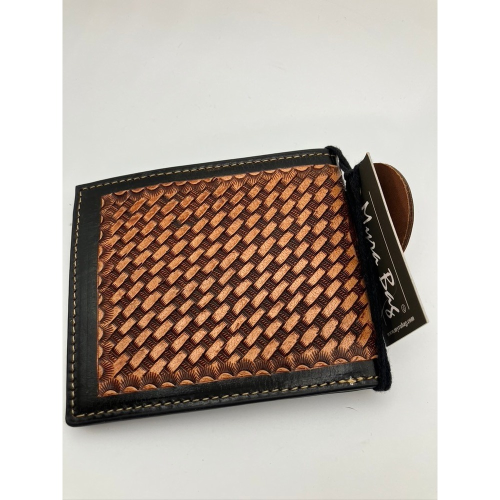 Myra Bag Paradise Mens Wallet Black Brown Tooled Leather RFID Bifold S-6586 NEW - Picture 4 of 6